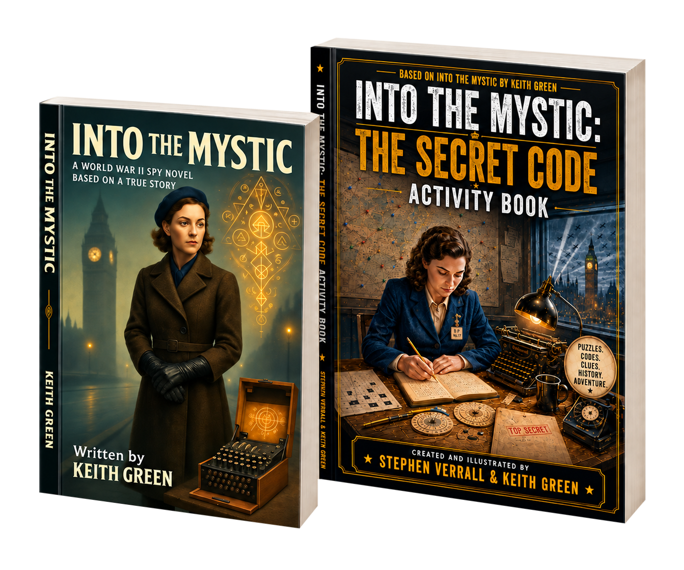 Into the Mystic novel and Secret Code Activity Book shown as printed books